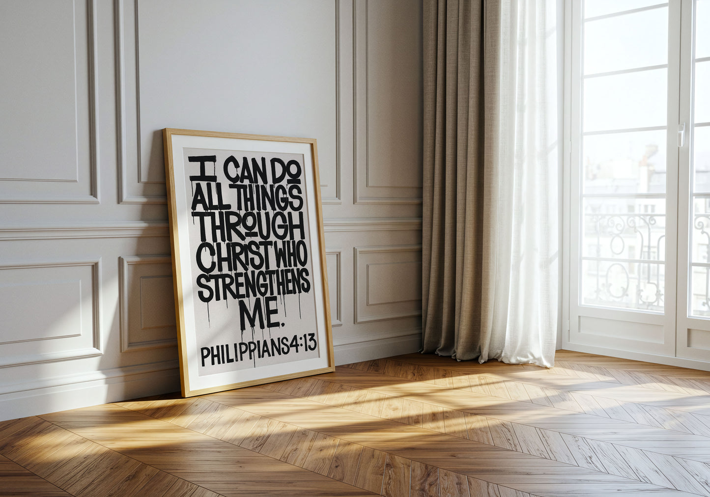 Philippians 4:13 Drip Typography Christian Art Print