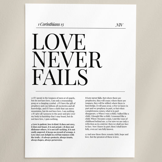 Love Never Fails Minimalist Christian Wall Art