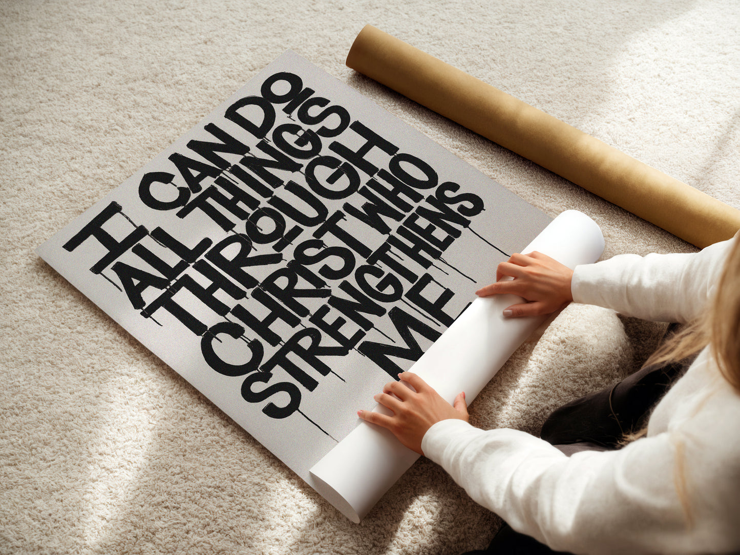 Philippians 4:13 Drip Typography Christian Art Print
