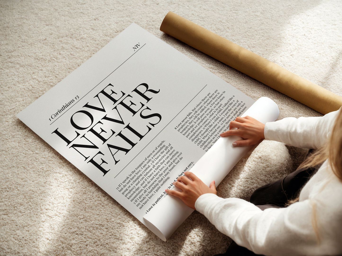 Love Never Fails Minimalist Christian Wall Art