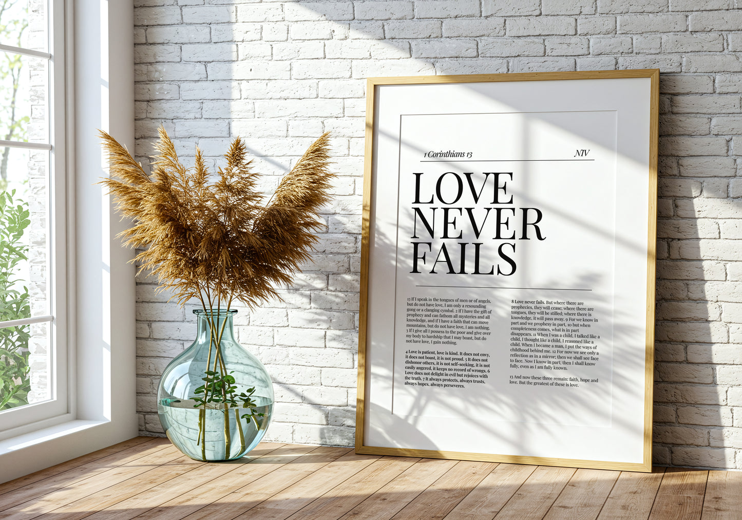 Love Never Fails Minimalist Christian Wall Art