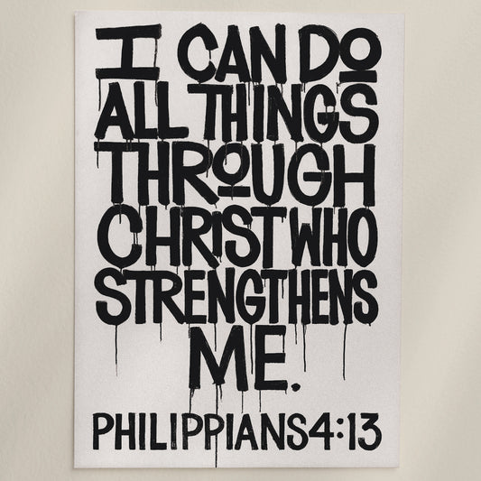 Philippians 4:13 Drip Typography Christian Art Print